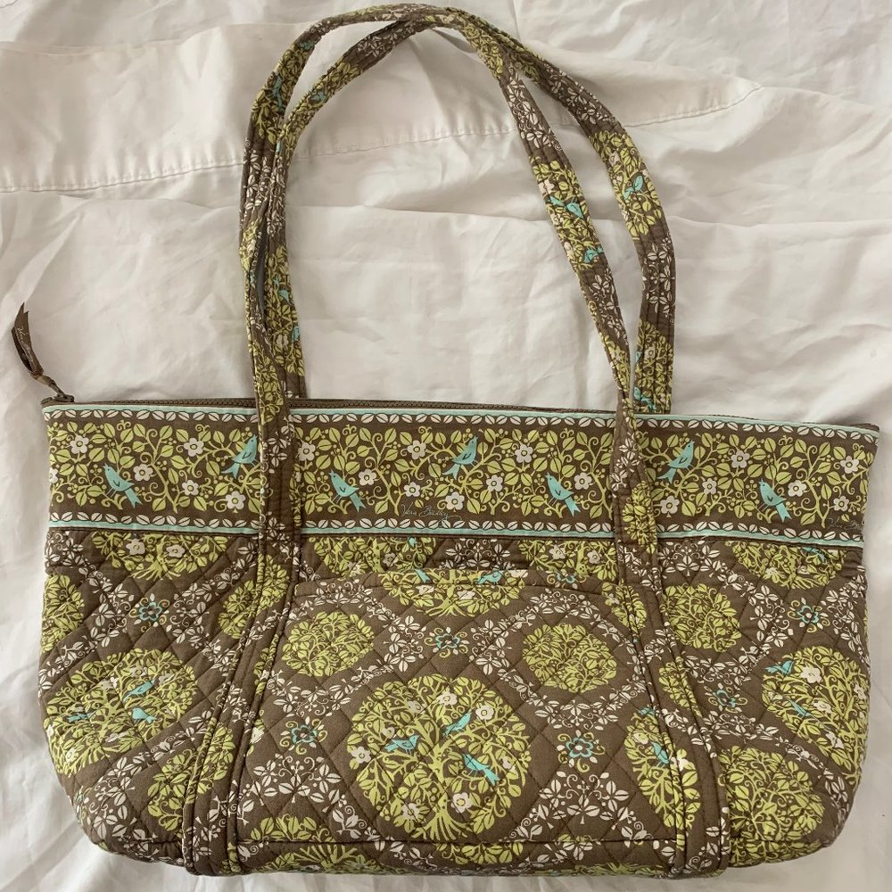 Vera Bradley Green & Brown Quilted Zippered Travel Duffel Tote in Floral Pattern